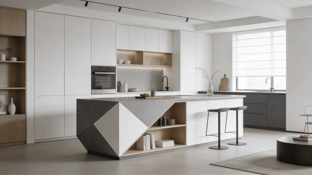 a creative diy kitchen island with a modern minimalist design and sleek geometric finishes