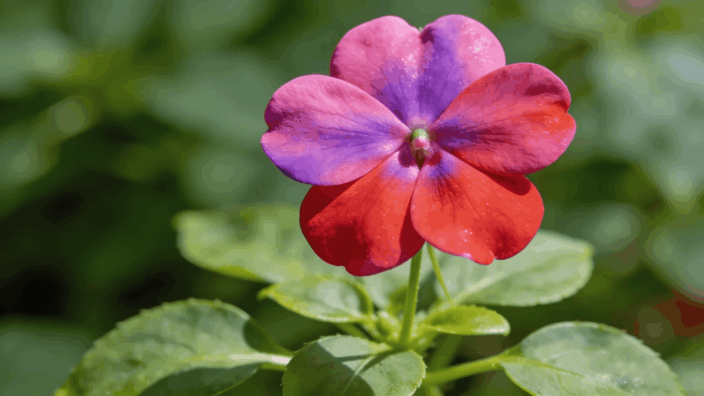 a red and purple flower with green leaves in sunlight perennial flowers vs annual
