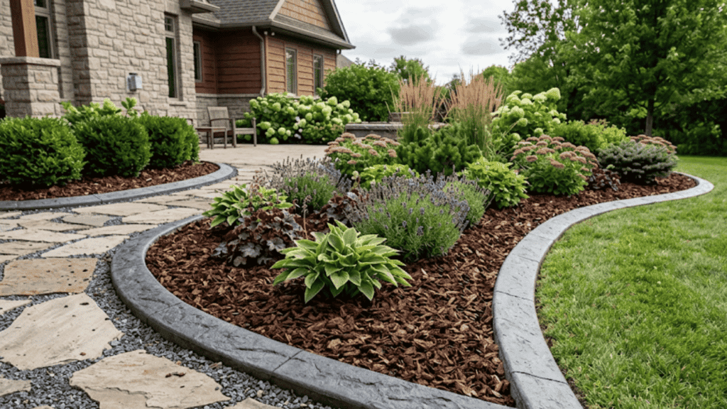 add border edging for low maintenance landscaping with clean garden edges and simple plants in a neat easy care yard