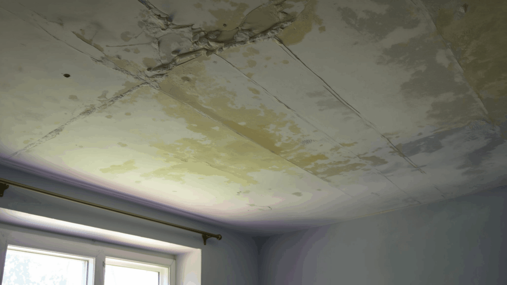 ceiling with water stains and cracks showing need for regular checks to prevent future leaks and damage