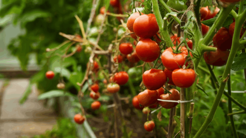 celebrity tomatoes growing on vine in garden