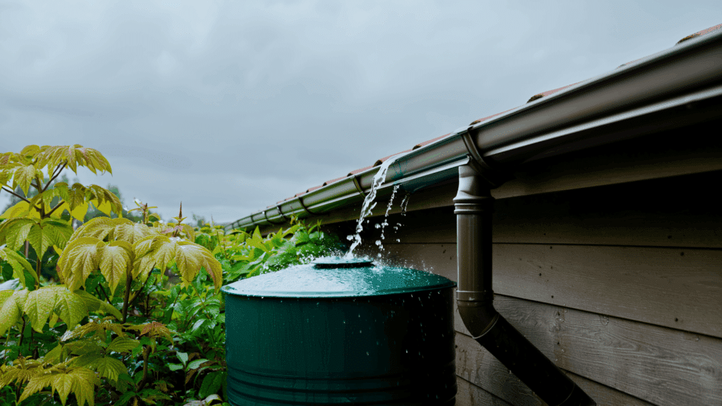 collecting rainwater in a barrel for personal use like gardening and irrigation