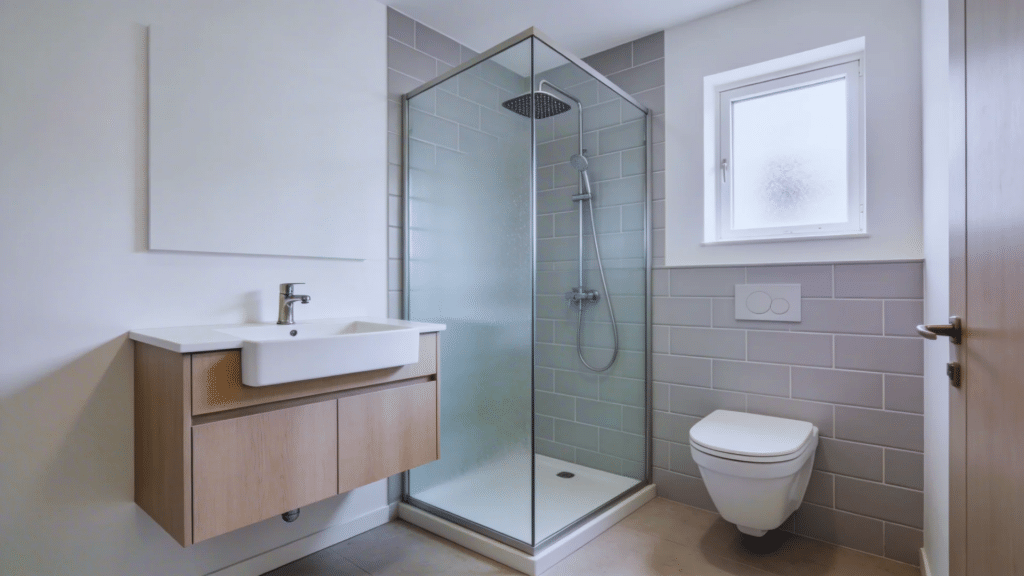corner layout space saver bathroom with efficient tub placement and compact sink