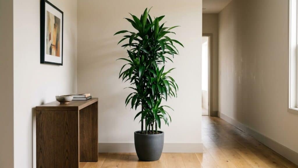 dracaena janet craig with upright leaves in indoor space showing strong easy care plant