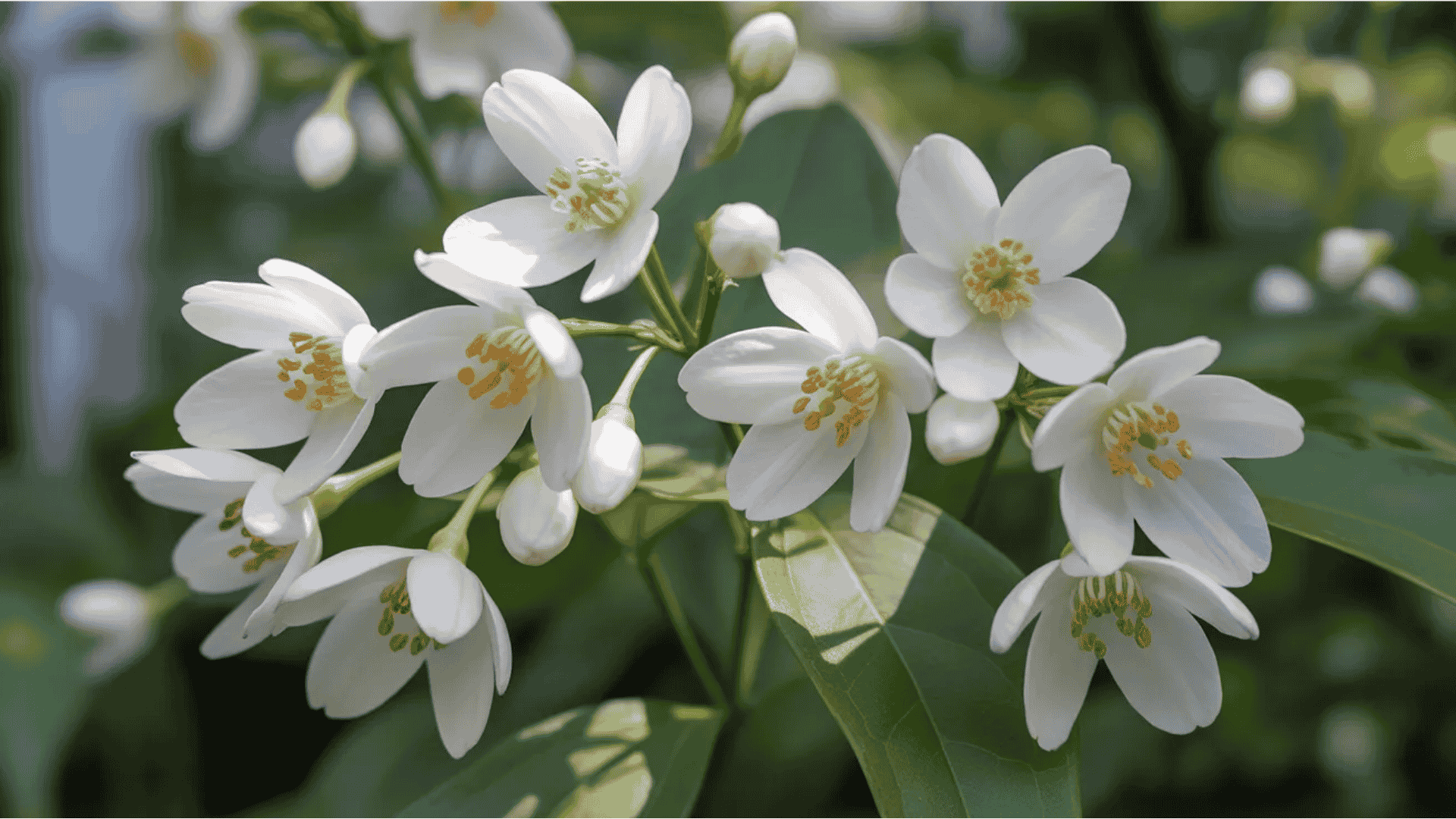 fragrant jasmine flowers that smell good blooming on a vine in a sunny garden
