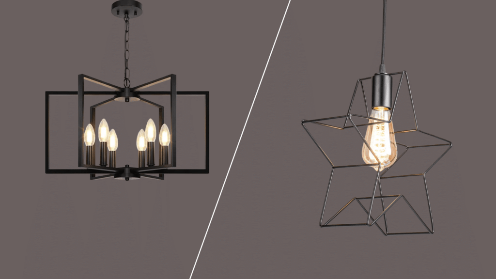 geometric frame light fixture with angular metal design adding structured visual interest to modern interiors