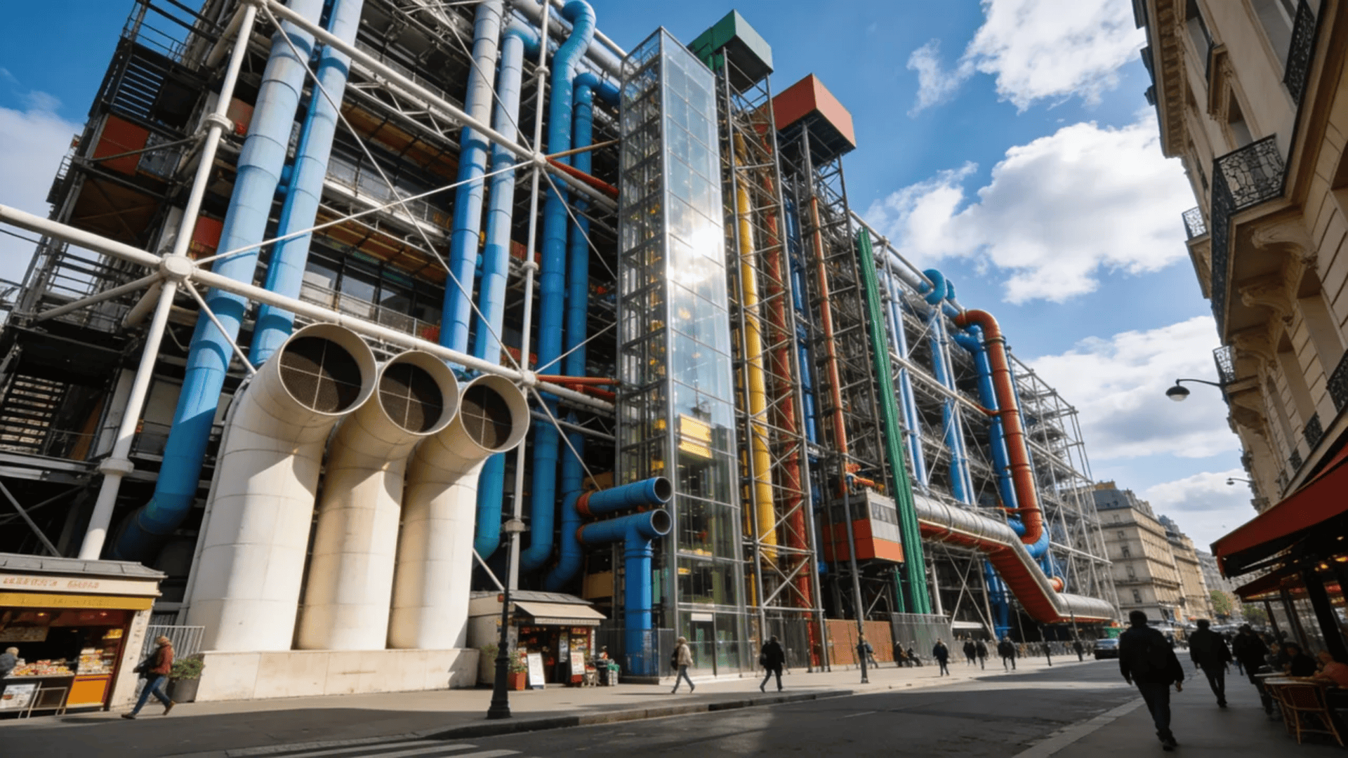industrial building with pipes and glass tower in european architecture street