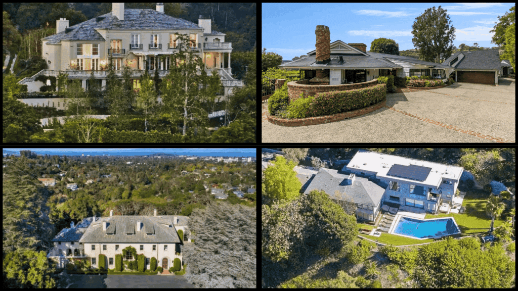 large luxury homes with gardens driveways and aerial neighborhood views showing spacious residential properties