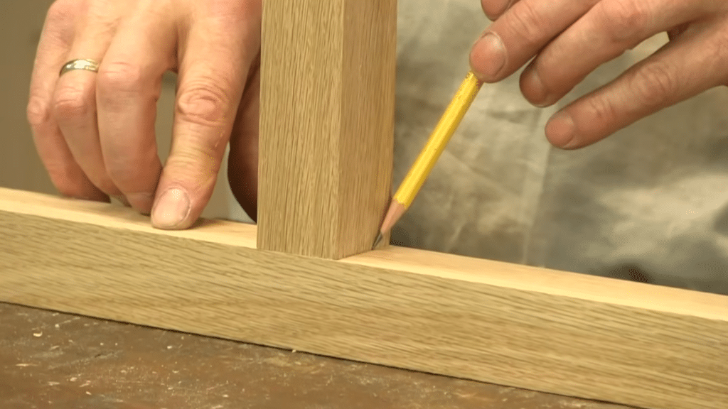 marking the location for a mortise and tenon joint in woodworking