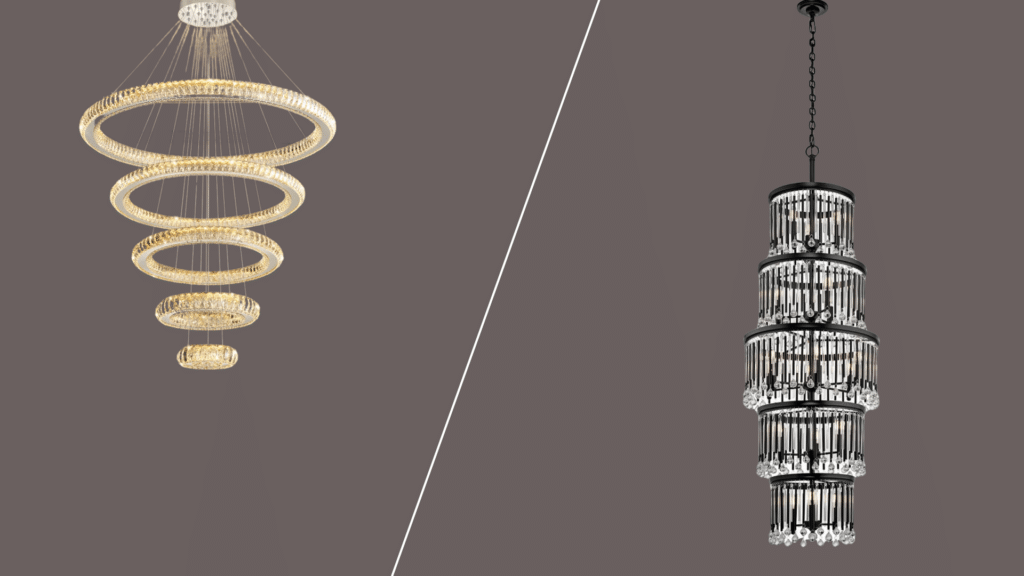 multi tier ring chandelier with layered circular frames emitting balanced light for contemporary elegant interiors
