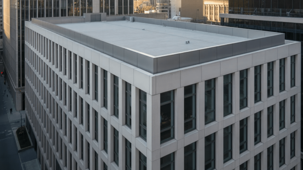 parapet roofs explained what they are and how they work showing a simple flat roof with clean lines and minimalistic design in a city setting