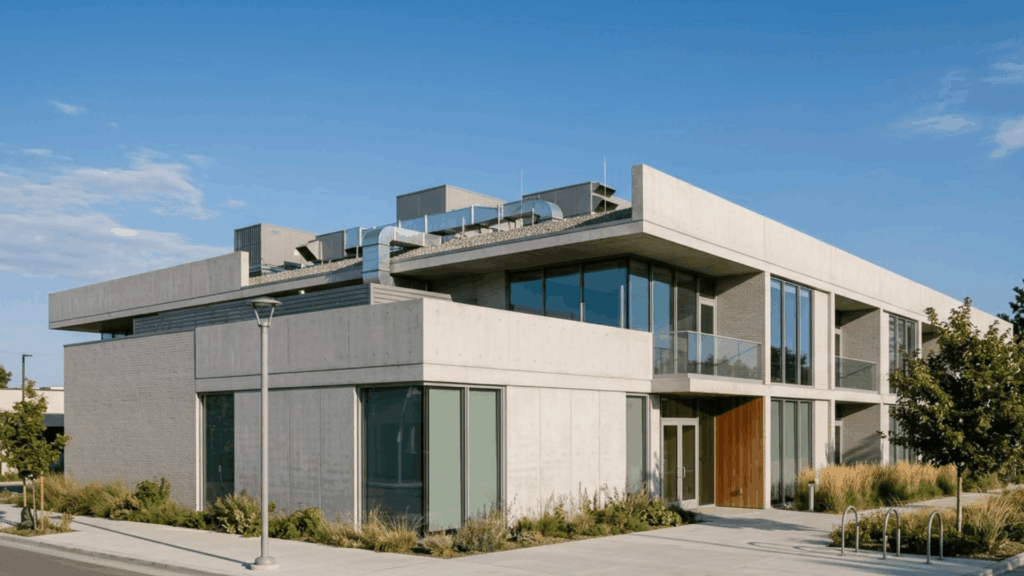 What Is a Parapet Roof: What They Are and How They Work parapet roofs explained what they are and how they work showing modern concrete building with flat roof and rooftop equipment in a clean urban setting