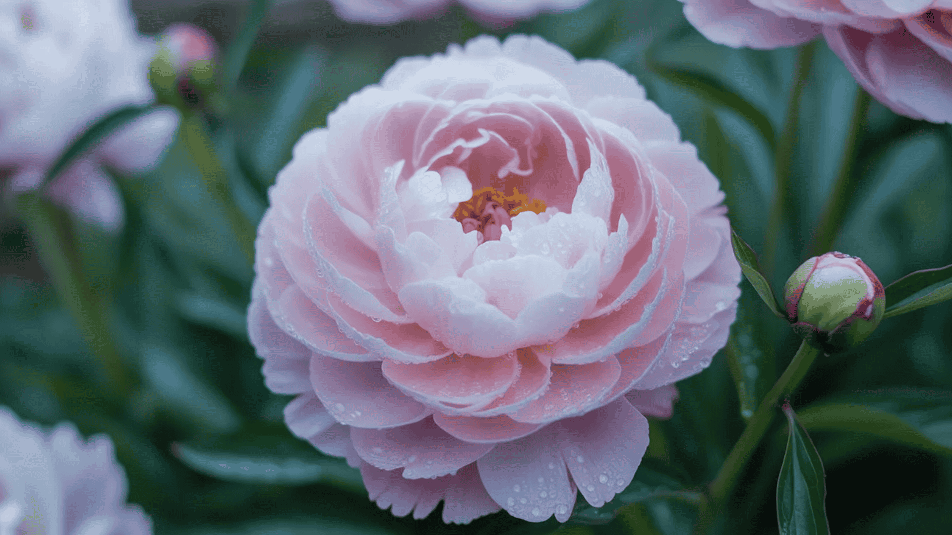 peony flowers that smell good with a sweet pleasant fragrance blooming in the garden