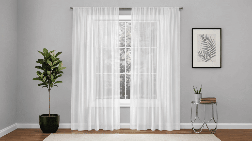 sheer white curtains hanging slightly above floor in minimal room should curtain touch the floor