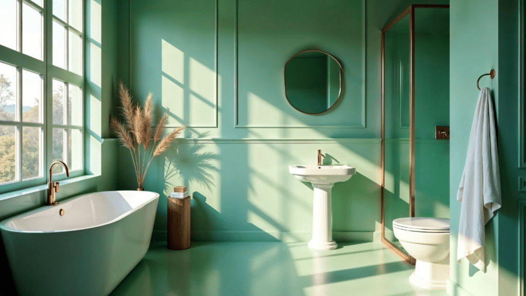 skylight bright bathroom filled with natural sunlight illuminating clean surfaces