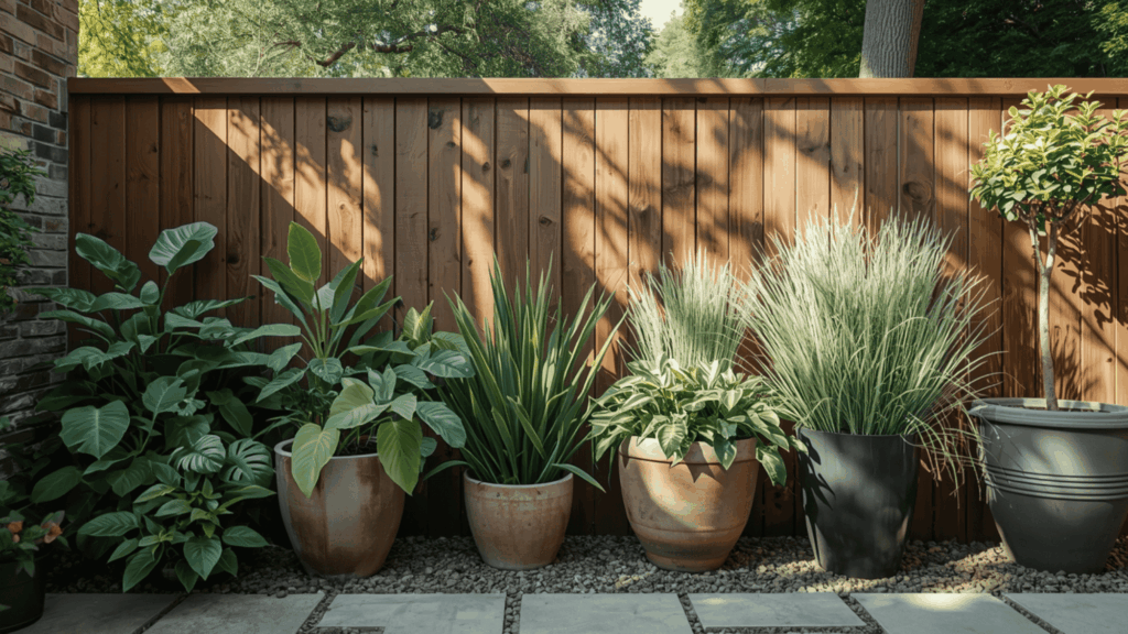 use self watering planters for low maintenance landscaping with potted plants that stay healthy with less watering