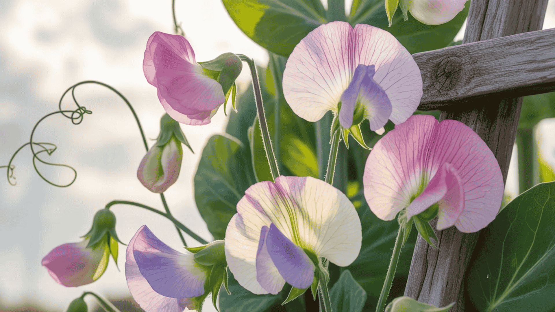 vibrant sweet pea flowers that smell good with a light sweet fragrance growing on a vine