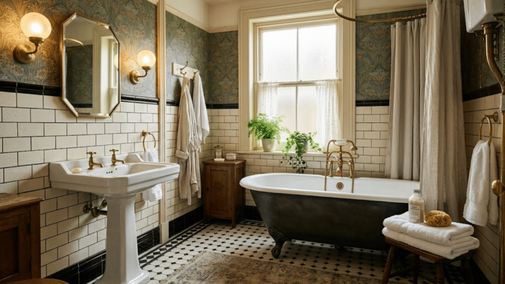 vintage classic bathroom design with clawfoot tub pedestal sink and traditional decor