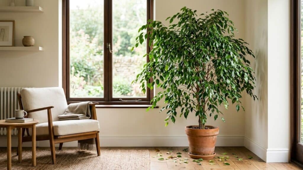 weeping fig with full canopy near window adding height and structure to indoor space
