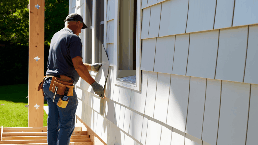 worker installing vinyl siding on house exterior showing why vinyl siding is worth the cost