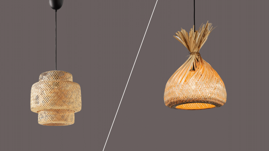 woven rattan pendant light with natural texture creating warm earthy ambiance in relaxed modern home setting