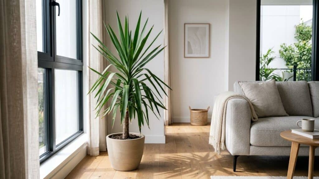 yucca plant with pointed leaves near window adding bold structured indoor plant feature