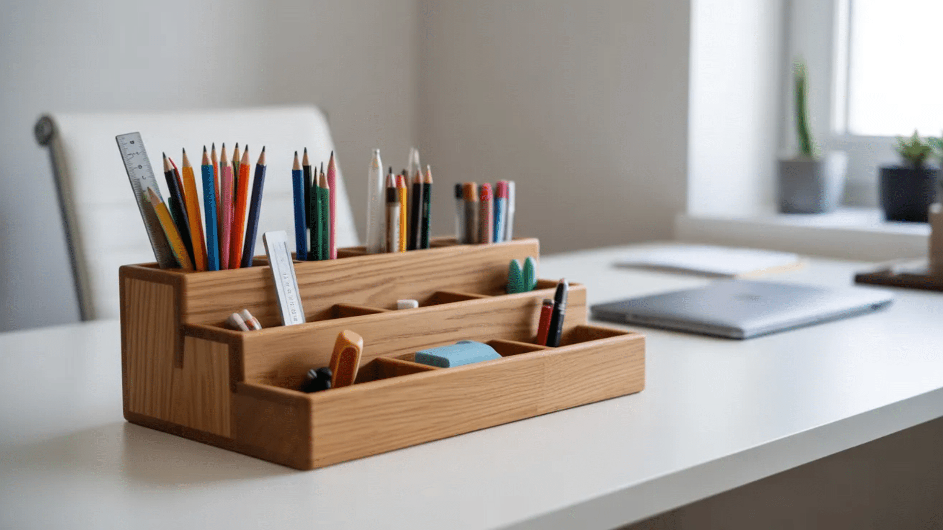 a desktop pencil organizer is a stylish and practical wood project that helps keep your workspace