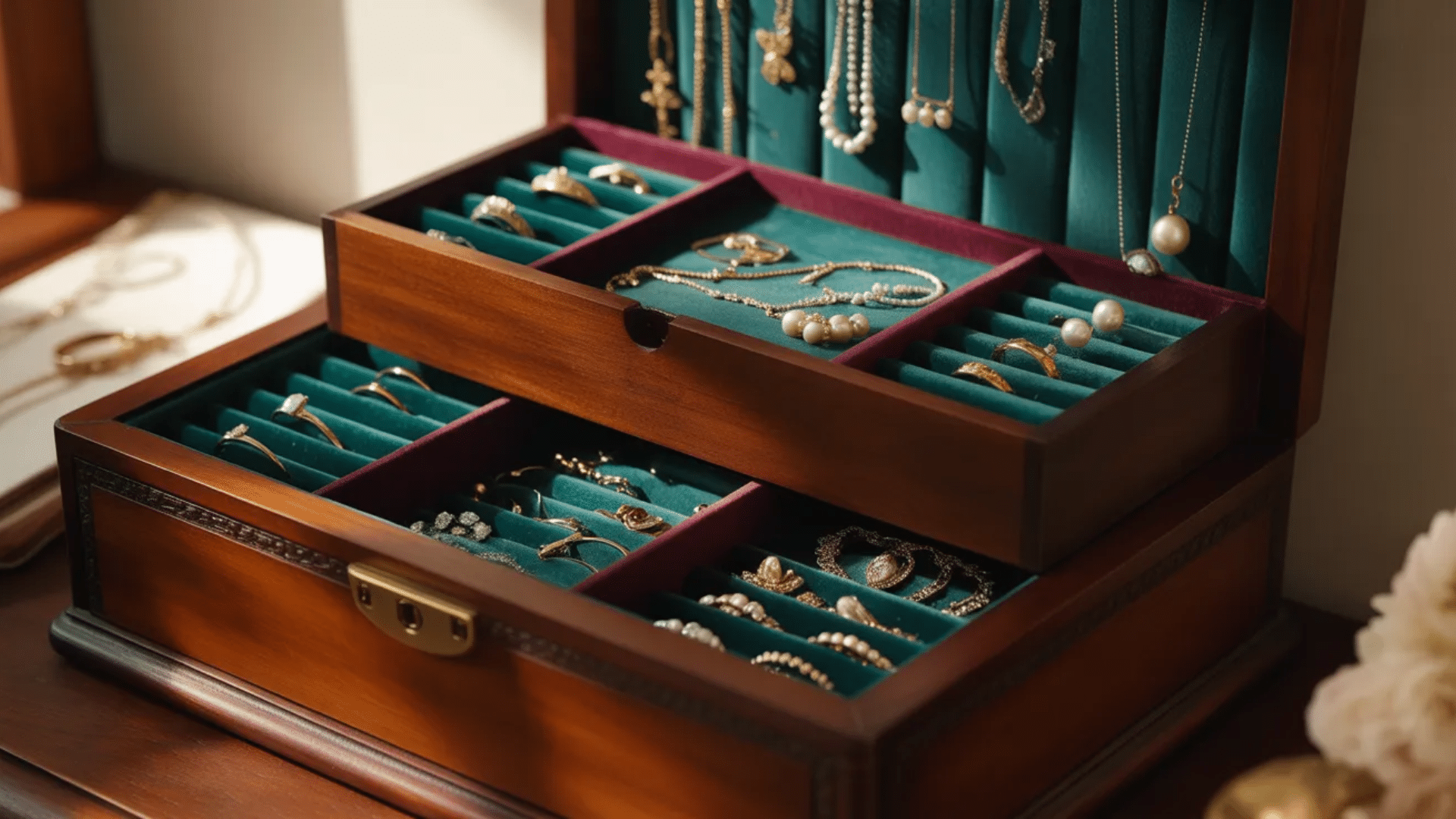 a jewelry box is a beautifully crafted piece that keeps your precious items organized