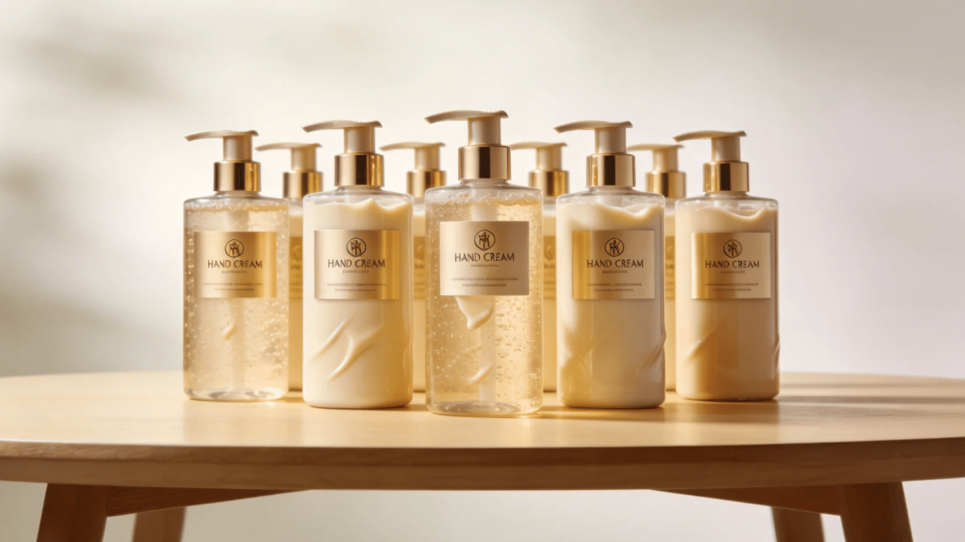 a set of hand cream bottles with pump dispensers arranged neatly on a table for favorite things party gift ideas