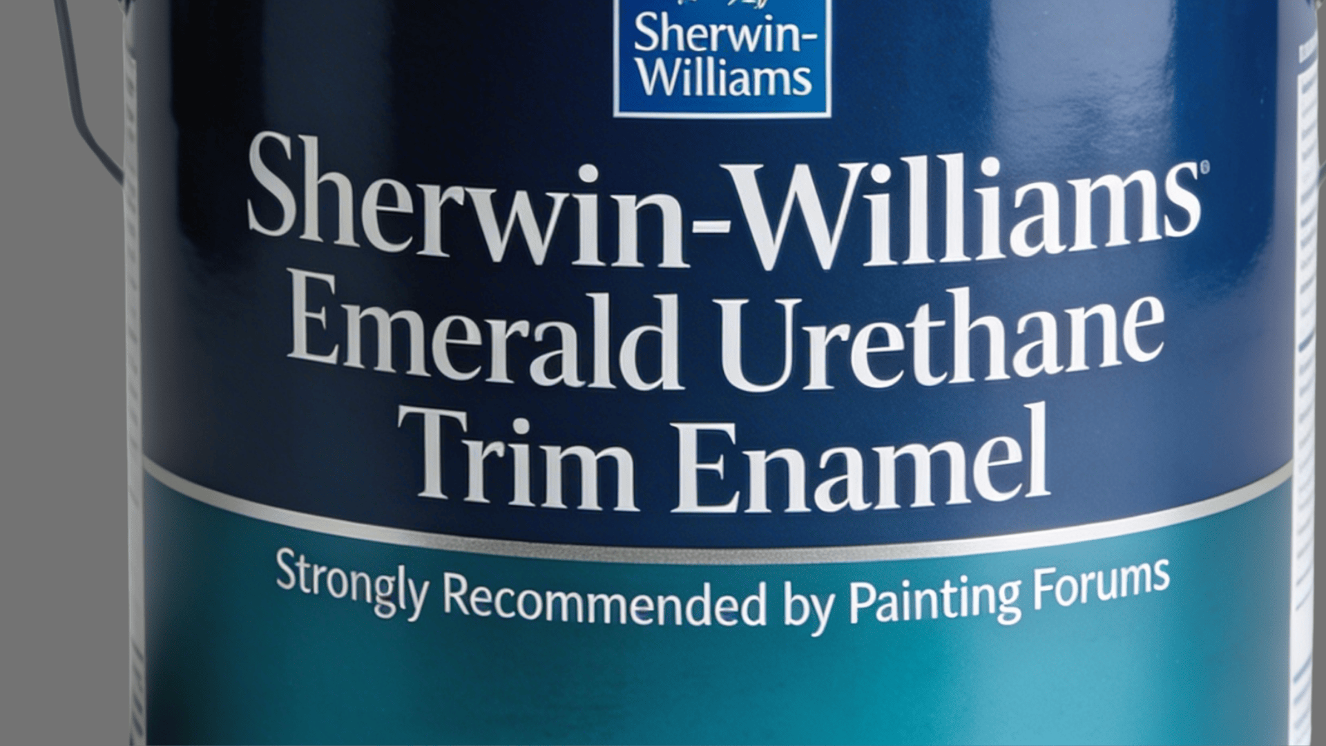 a sherwin williams emerald urethane trim enamel paint can with metal handle on white background