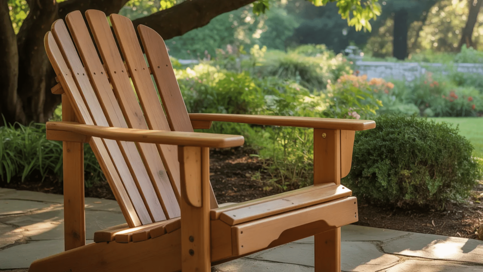adirondack chair with wide arms slanted seat and tall back designed for outdoor patio garden or deck seating