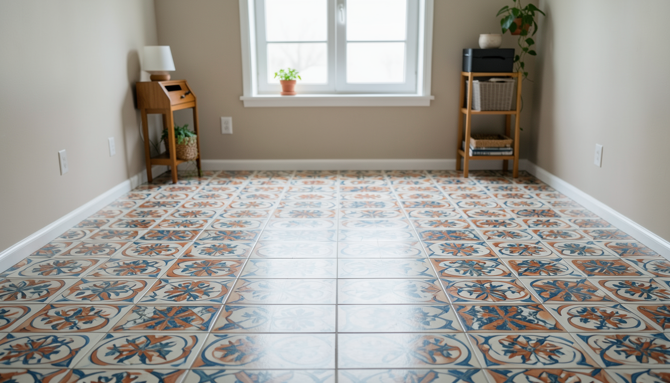 an empty room room with peel and stick vinyl floorimng style on can you put vinyl flooring over tile