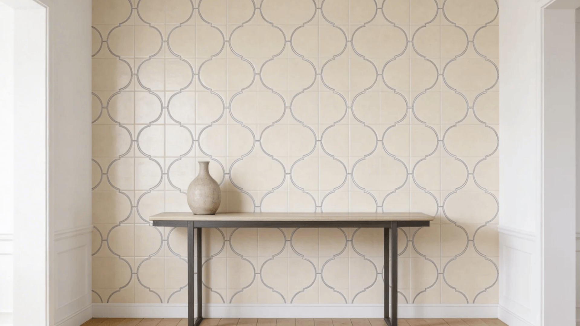 arabesque tile pattern with curved tiles forming connected flowing decorative surface design