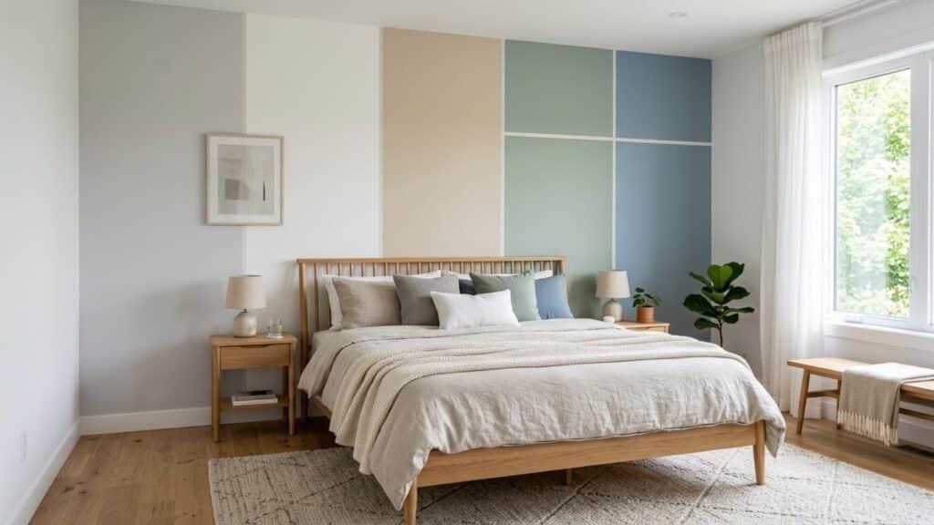 bedroom wall colour combination ideas with modern bed neutral decor and multiple bedroom paint colors in calm interior design