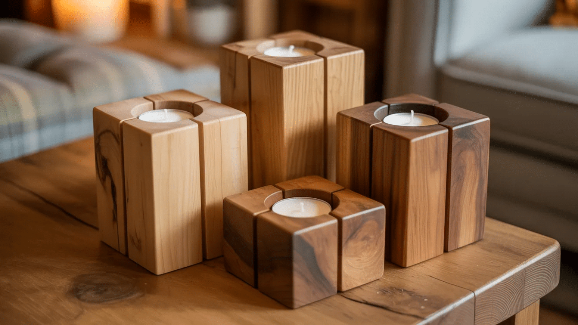 block candle holders add a modern rustic touch to any room