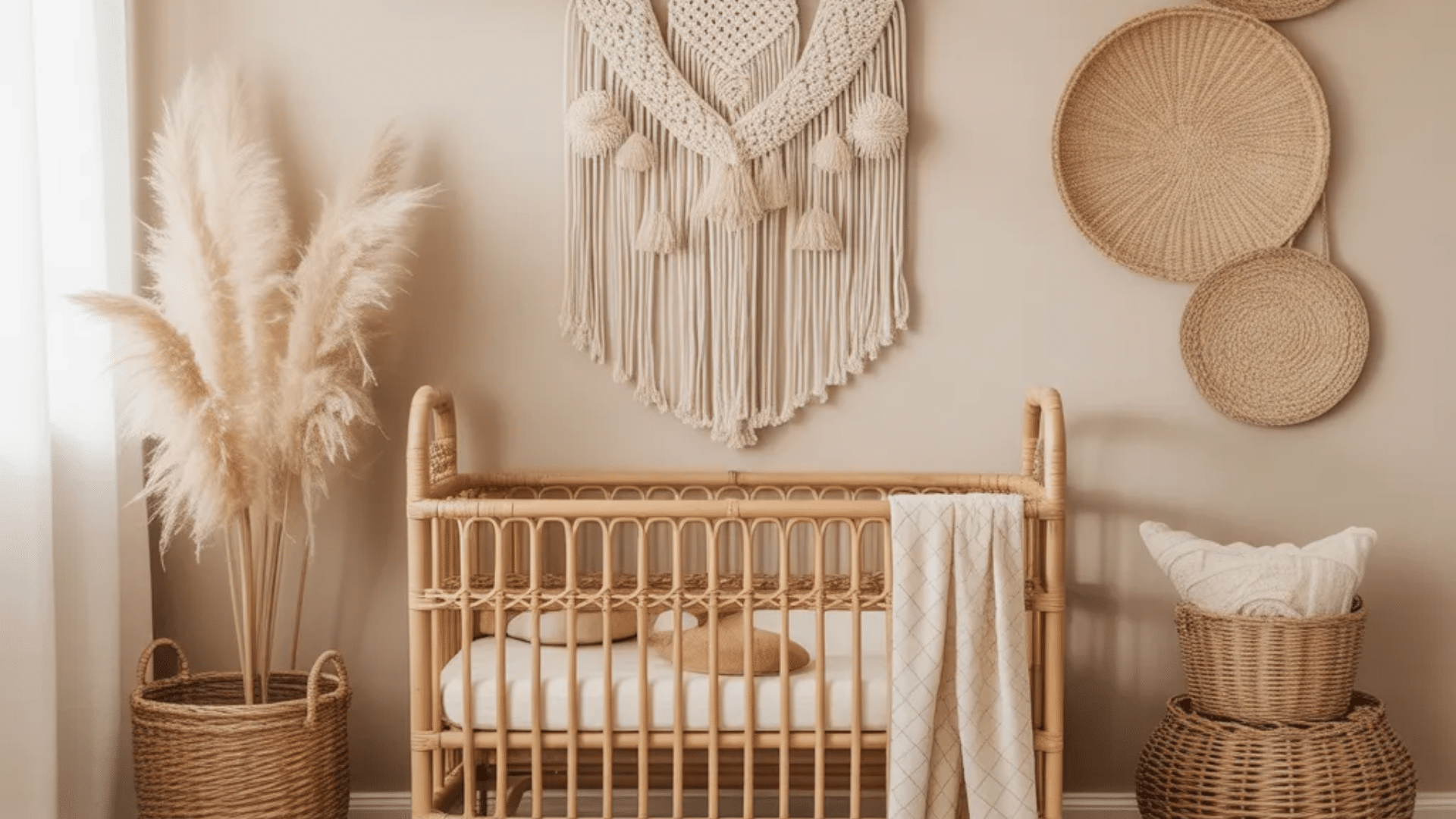 boho rattan nursery ideas with wicker crib macrame wall decor