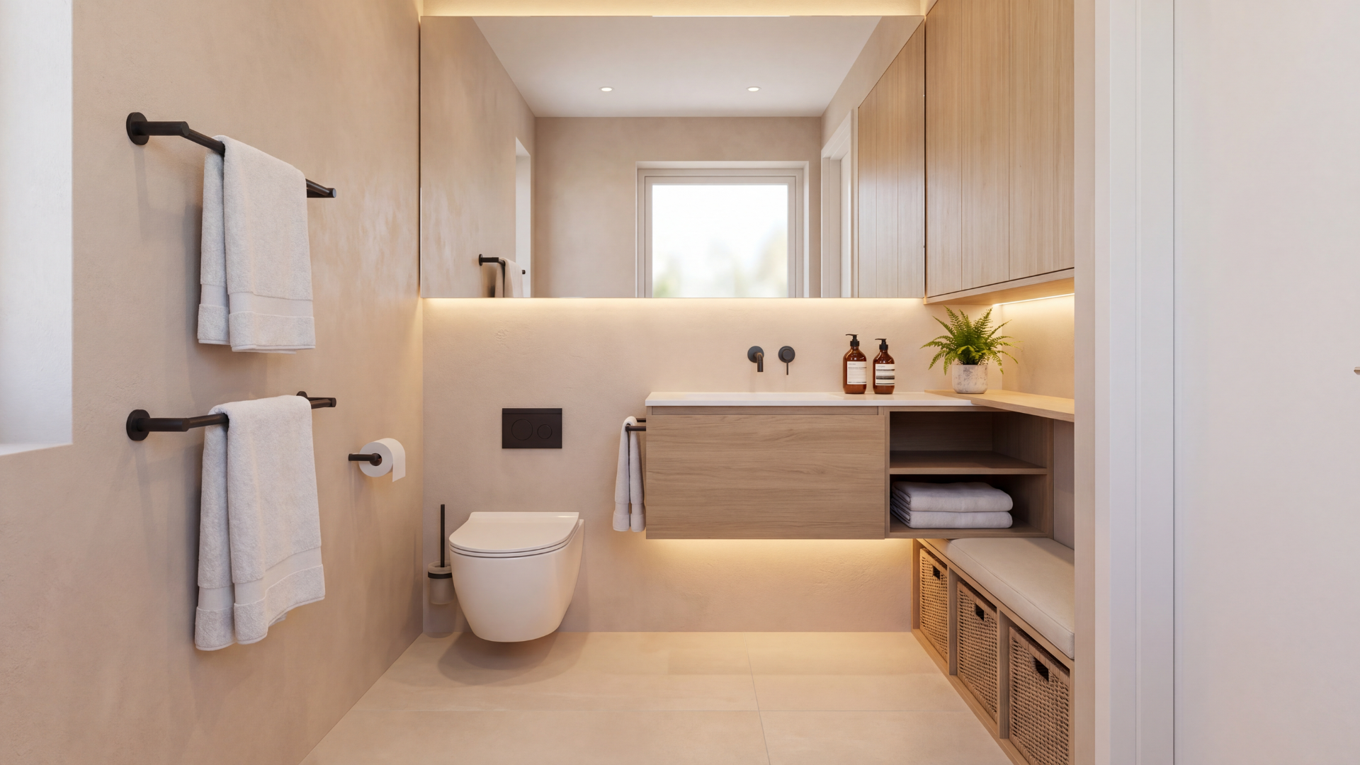 bright bathroom with a freestanding tub and tall window. (1)