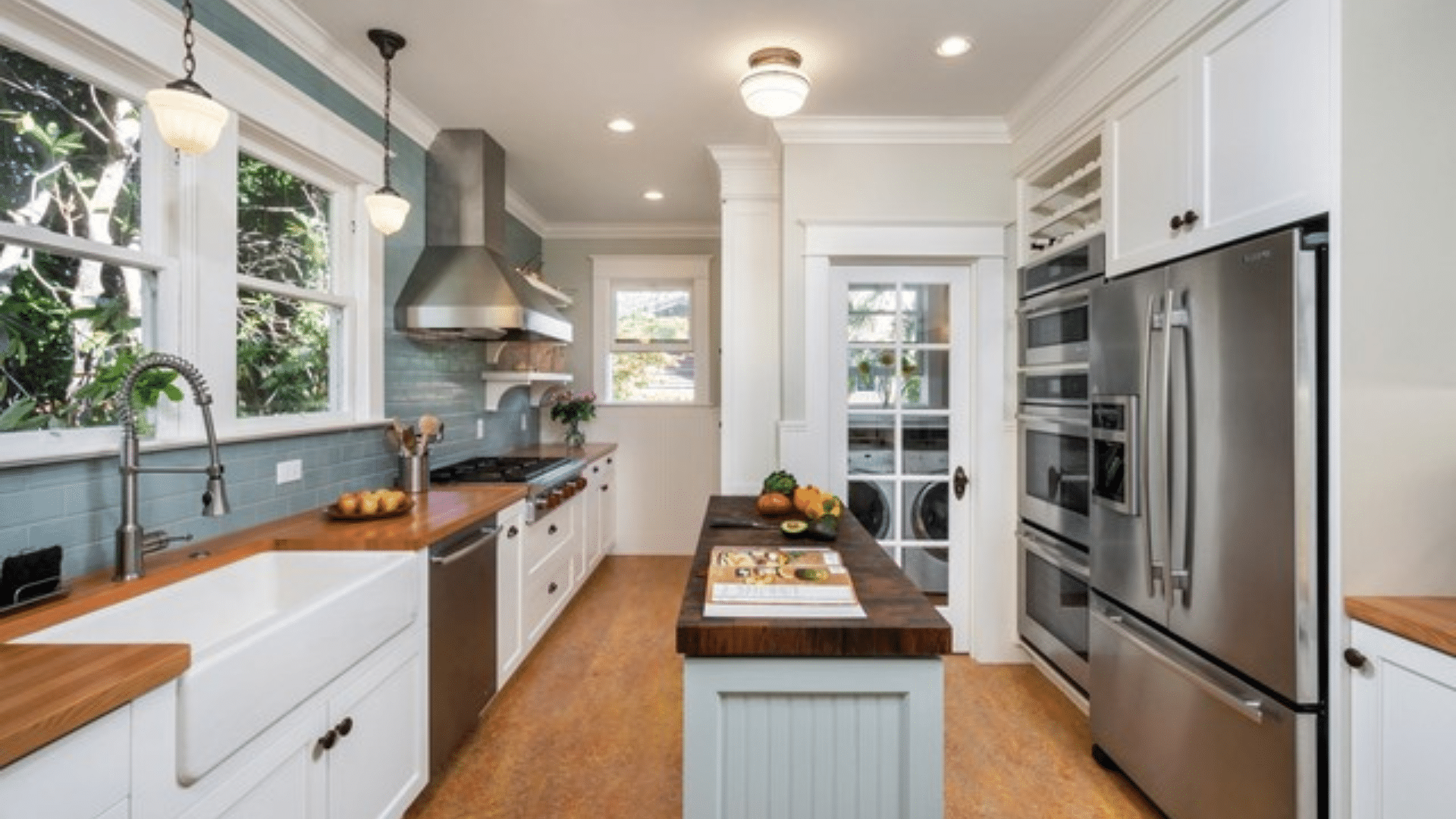bright modern galley kitchen designs with center island