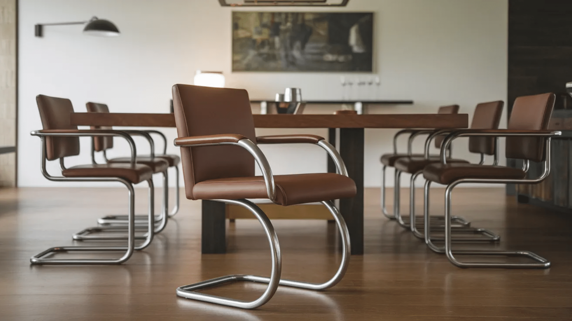 cantilever chair with floating seat supported by curved metal base creating modern minimalist seating design