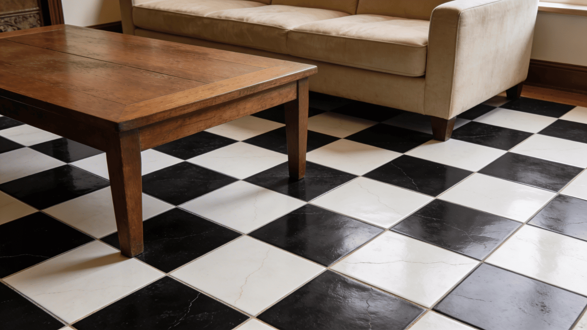 checkerboard tile pattern with two colors alternating in grid creating bold and classic floor design