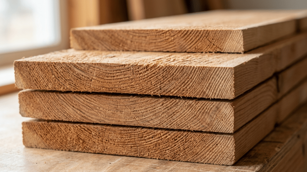 close up of stacked wood boards showing grain texture illustrating what is fascia on a house material used in roofing edges