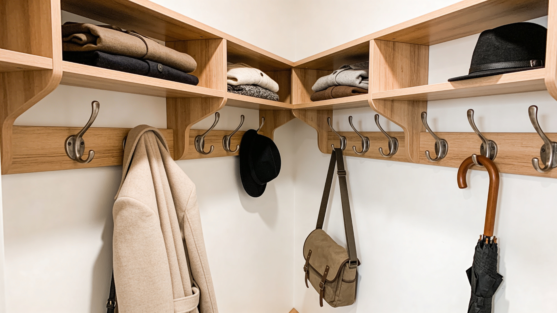 corner wall shelves with hooks for coats bags and hats