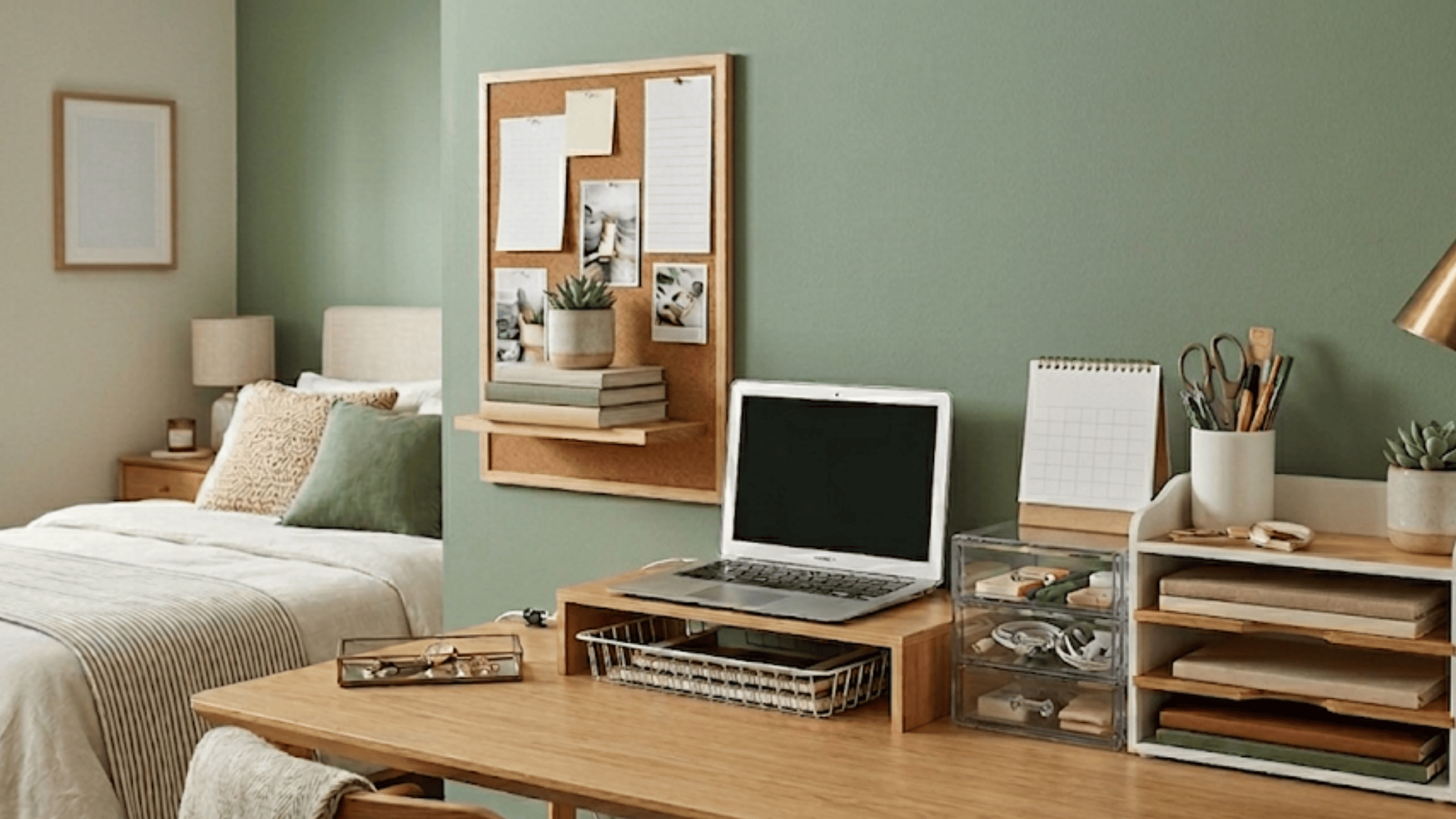 desk organizers with stationery laptop and storage trays for simple bedroom organization ideas (1)