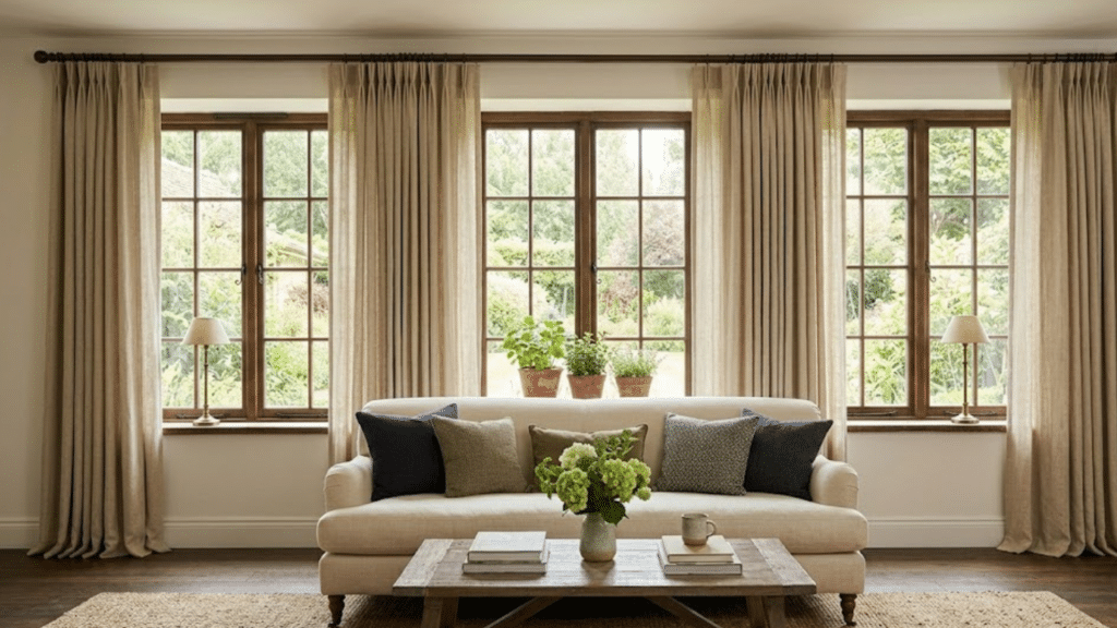 Easy Guide to Hanging Curtains Over Blinds easy guide to hanging curtains over existing blinds with linen drapes and couch