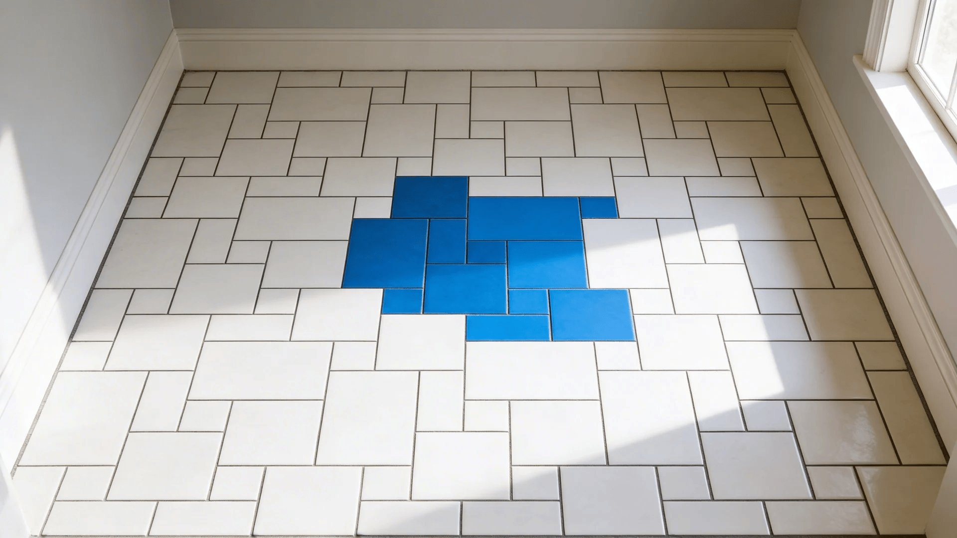 french pattern tile layout with mixed tile sizes placed in repeating irregular structured design
