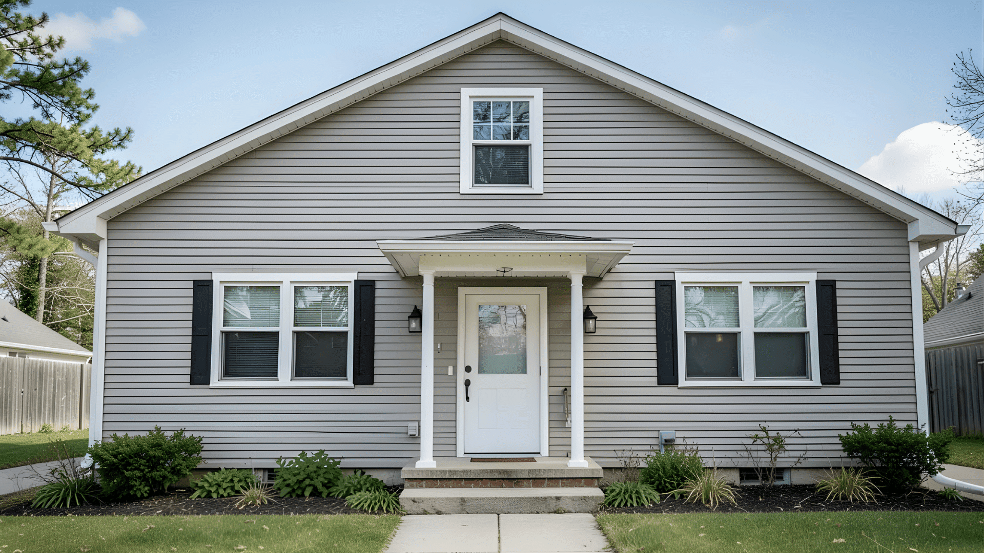 front view of house exterior with horizontal siding windows and door showing fiber cement siding vs vinyl home design comparison