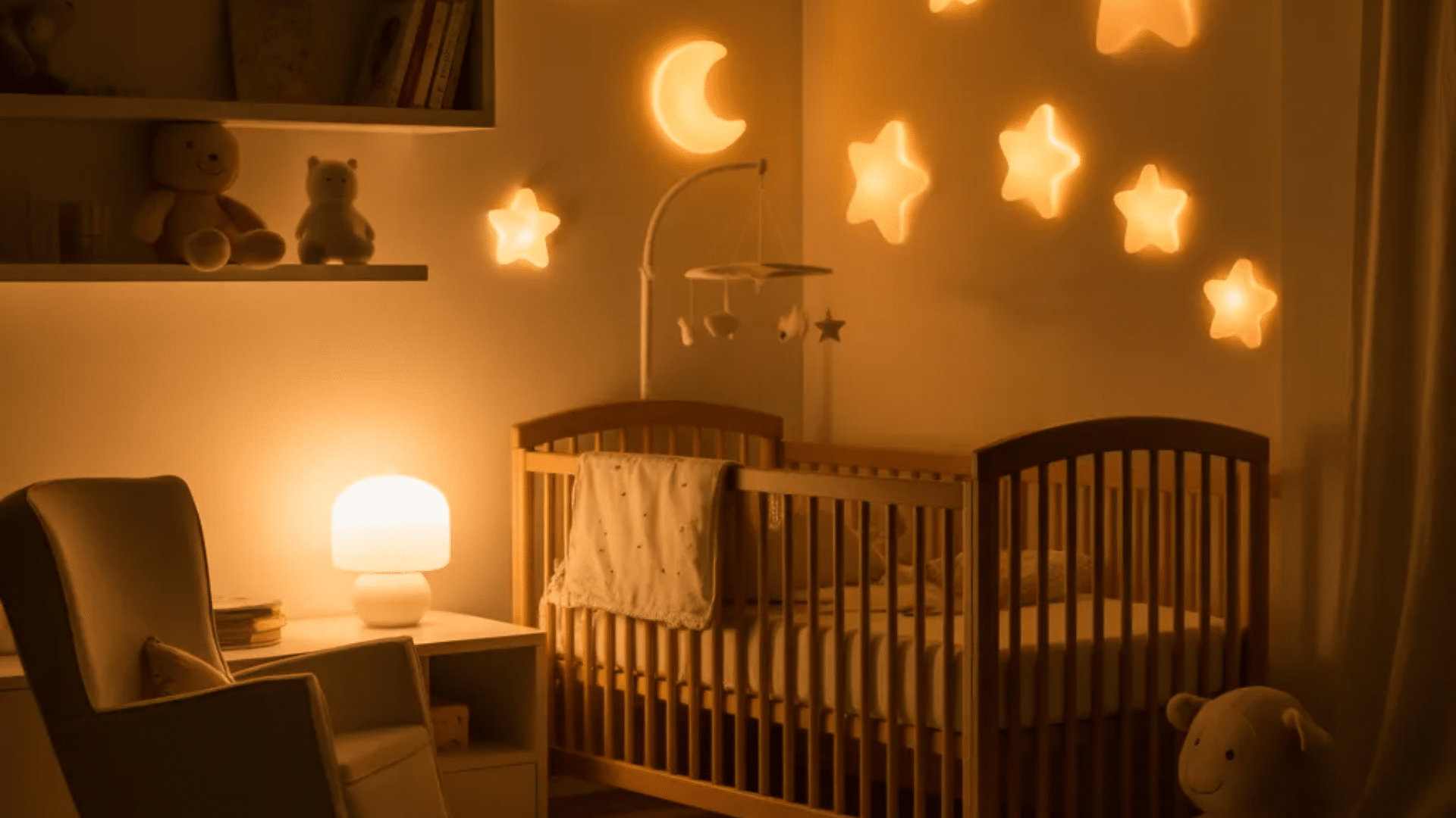 glow warm nightlight nursery ideas with star moon lights cozy crib