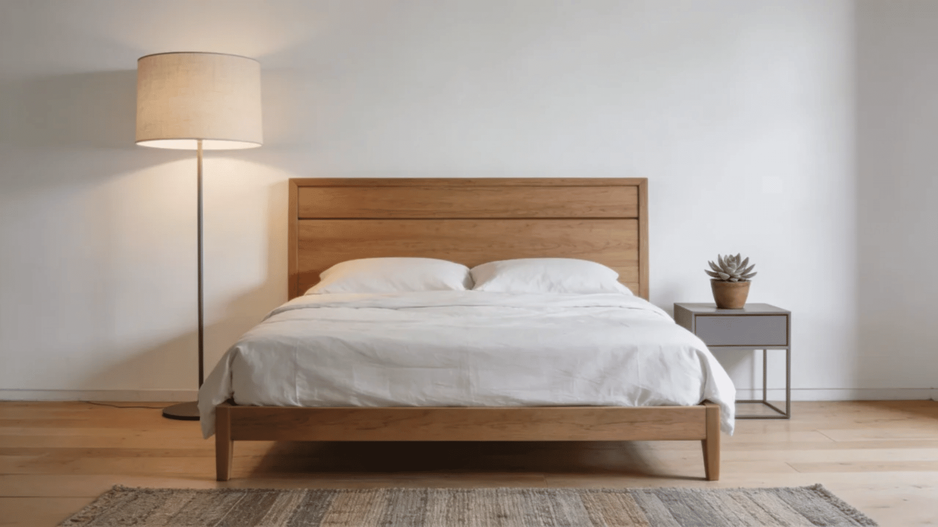 headboard with natural focal point gives minimalist look for small bedroom