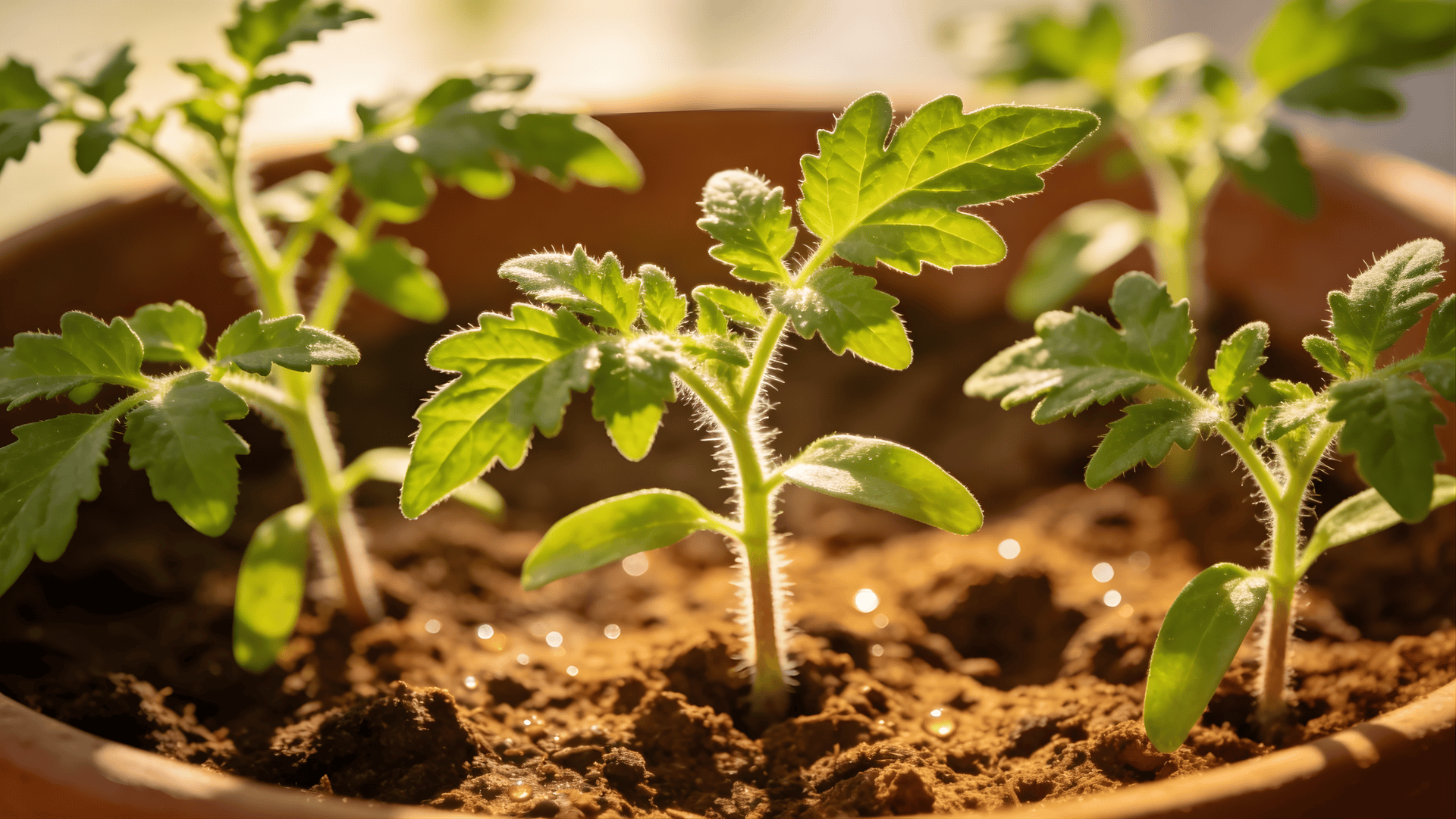 healthy seedlings in pot showing when to transplant tomato seedlings with strong stems and bright green leaves