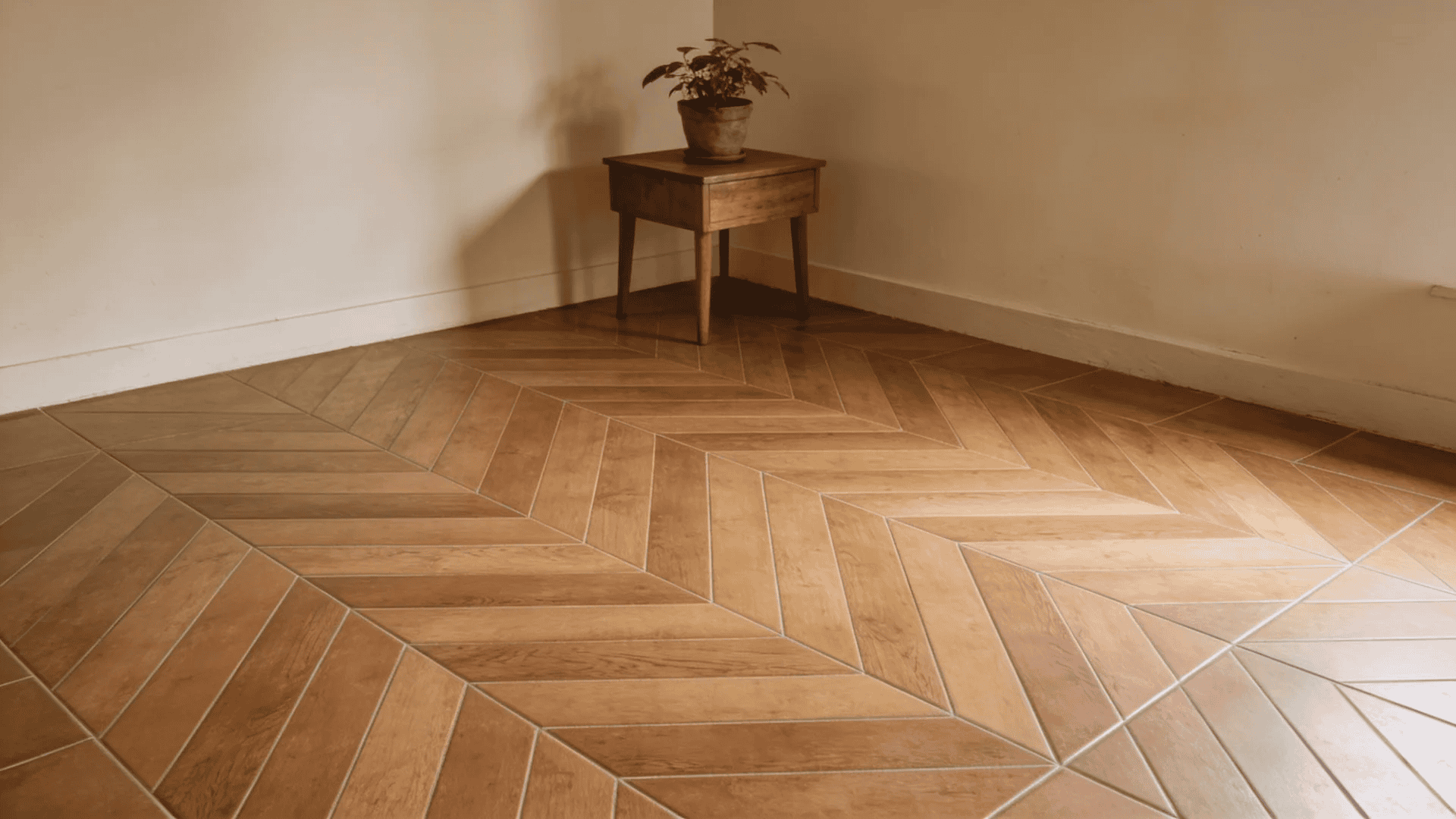 herringbone tile pattern with rectangular tiles in zigzag layout forming a broken v shape across floor